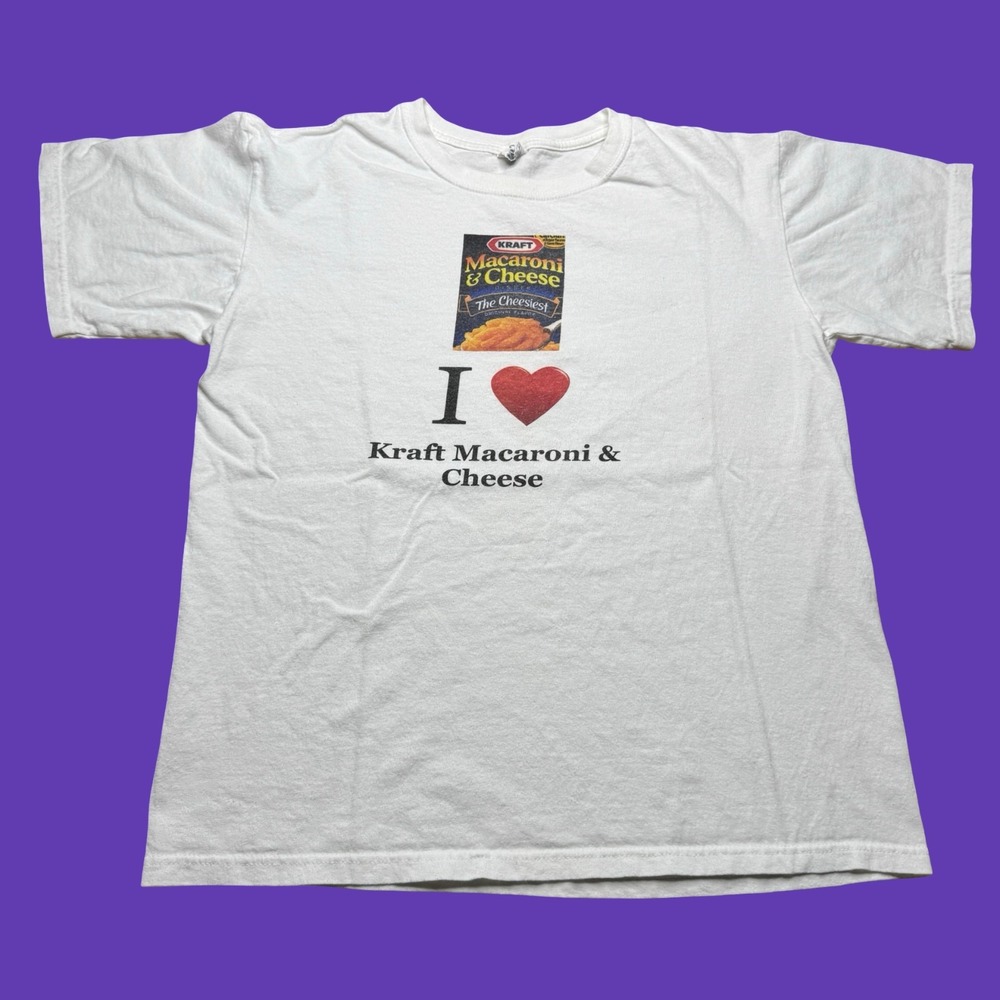 Y2K I Love Kraft Macaroni & Cheese T Shirt Medium White Food Logo Graphic